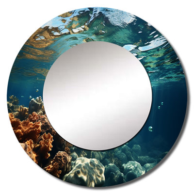 Teal Brown Ocean Marine Majesty Under Water - miroir océan, miroir mural rond sarcelle, impression sur métal