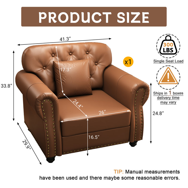 Canapé Chesterfield 41,3 po Mid-Century, Brun