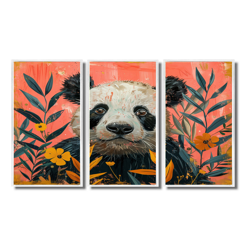 Ensemble de salon An Panda In The Amazon I - Panda Animal Wall Art, Toile encadrée flottée blanche