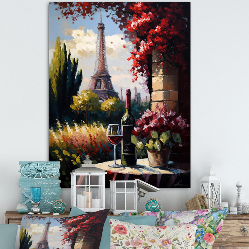 «Savouring Red Wine» par la Tour Eiffel Paris III, reproduction sur toile, H 20 po x l 12 po x P 1 po, Toile tendue