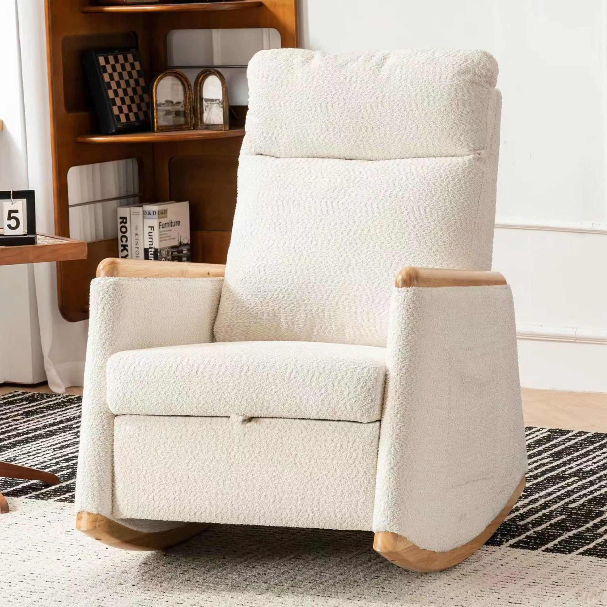 Latitude Run® Accent Rocking Chair With Footrest High Back Rubber Wood ...