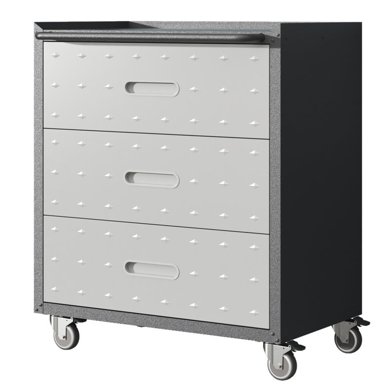 Armoire de rangement en métal à 3 tiroirs avec outils de rangement pour le garage, le bureau et la maison, noir / gris