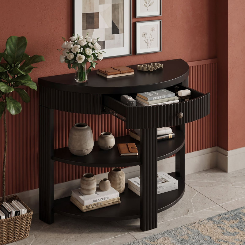 Console en bois avec tablettes et tiroir, Noir