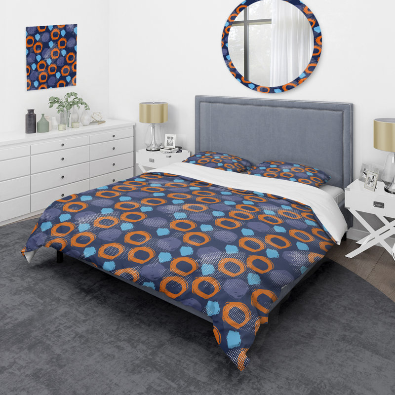 Ensemble de housse de couette en microfibre bleu / brun / orange 3 pièces