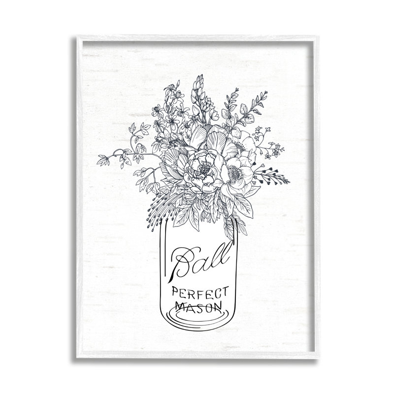 Contour détaillé du bouquet de fleurs, H 14 po x l 11 po x P 1,5 po, Giclée encadrée blanc bord de mer