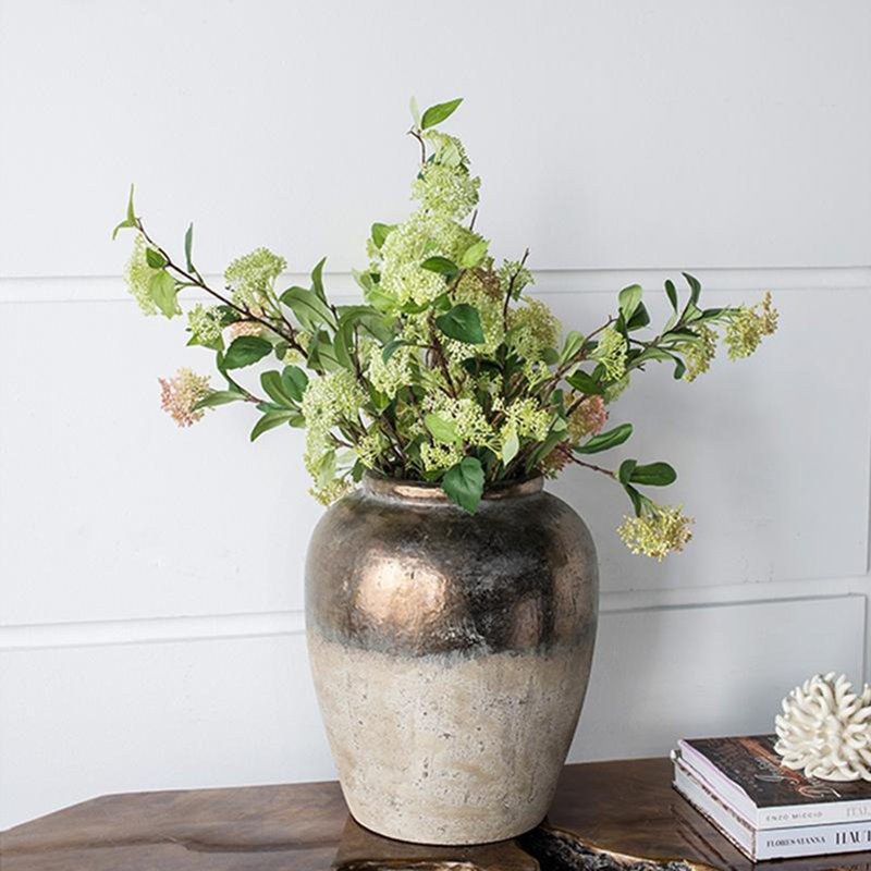 Vase rond en céramique brun Sienna, Hauteur totale - 16 po