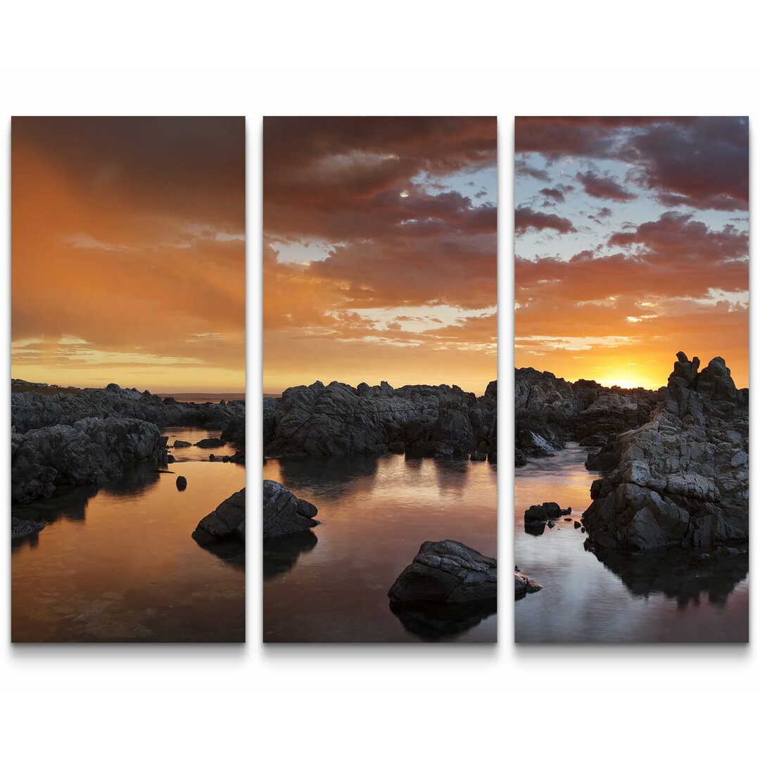 3-tlg. Leinwandbilder-Set Sonnenuntergang nach einem Gewitter am Meer