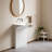 33 inch Matte White Solid Surface Wall Mounted Pedestal Sink with Hidden Linear Drain and Wall Mount Faucet Compatibility