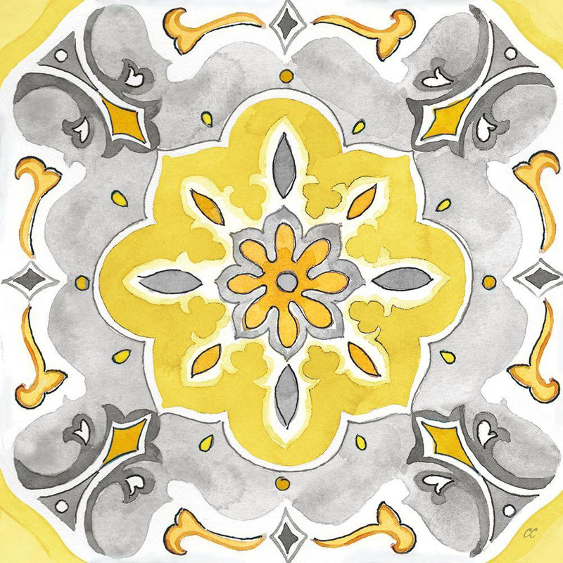 Art de toile tendue Red Barrel Studio®, Cynthia Gallery, titré: Jewel Medallion jaune gris III, H 28 po x l 28 po