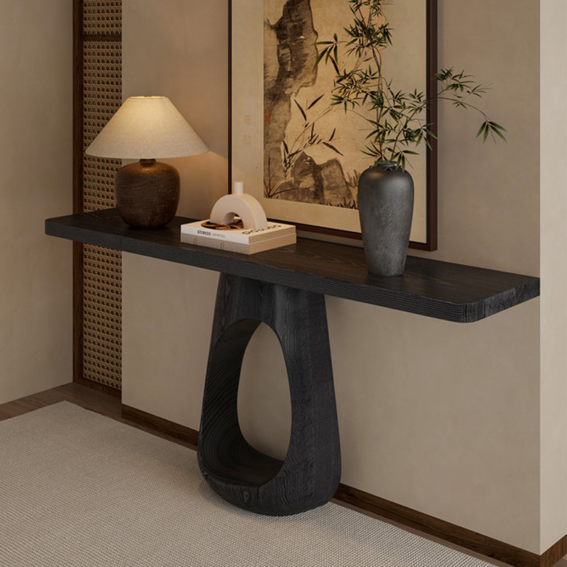 Console en bois massif carbonisé noir Wabi-Sabi, L 39,37 po x P 9,84 po x H 29,53 po