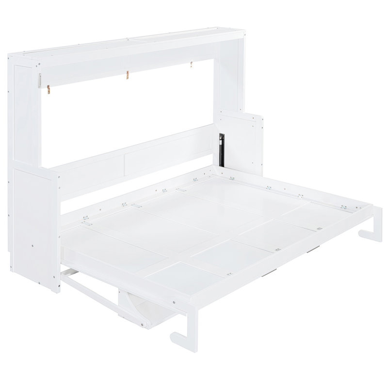 Grand lit mural blanc avec charnières hydrauliques, espace et pratique, capacité de poids de 600 lb, rangement pour matelas inclus, convient aux intérieurs industriels, bureau de levage suggéré de 10 pouces, option pour les chambres,