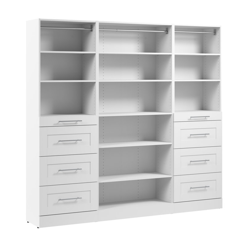 Bestar Florence 85W X 16D Modular Reach-In Or Walk-In Closet System With Shelves And Drawers, Shaker Style