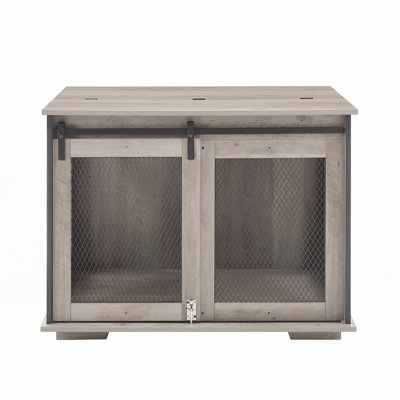 Farmhouse Dog Cage Crate Furniture with Sliding Barn Door, Detachable Divider for Small/Medium/Large Dog