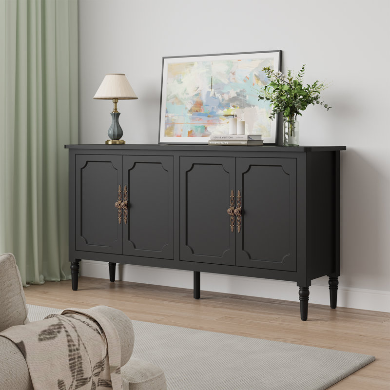 Collynns 59" W Sideboard Cabinet with Adjustable Shelves and 4 Doors, Black