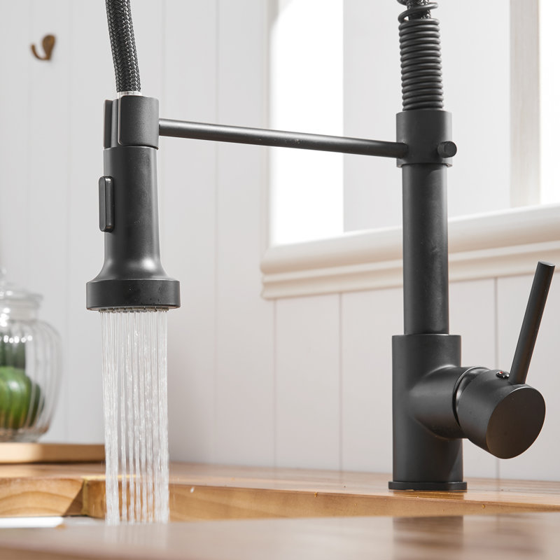 Robinet de cuisine rétractable noir mat en laiton résistant aux fuites pour cuisines modernes