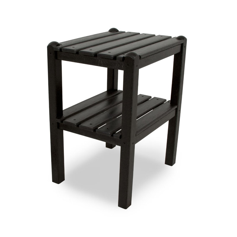 POLYWOOD Two Shelf Side Table, Black