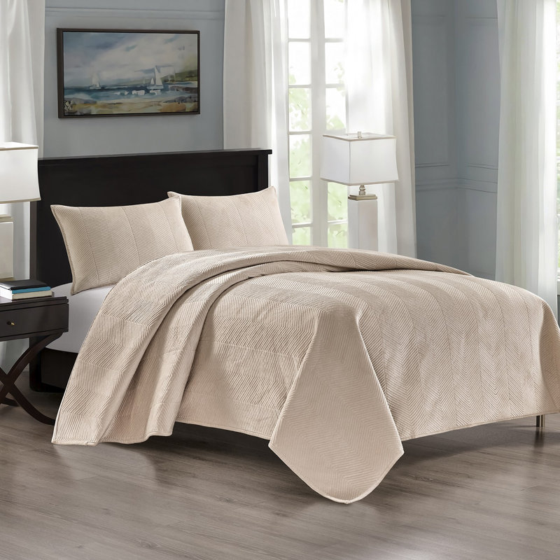 Ensemble de courtepointe en velours taupe Pointehaven, Courtepointe pour lit double/grand et 2 taies déc, Taupe