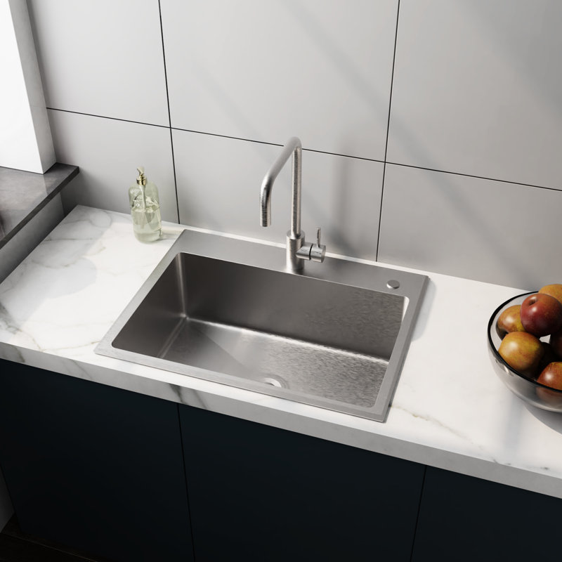 24In Silver Brushed Stainless Steel Utility Sink With Tall Faucet Wash Noise Reduction - Drain Head