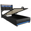 EU & UK Ottoman Storage Bed Frame with LED Lights & USB Charging Station, Faux Leather Gas Lift Bed with Bookcase Headboard, Black PU-2052529536