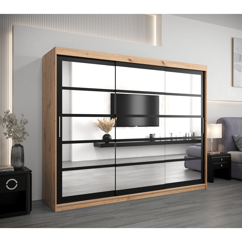 Ayira 3 Door Manufactured Wood Wardrobe, Artisan Oak