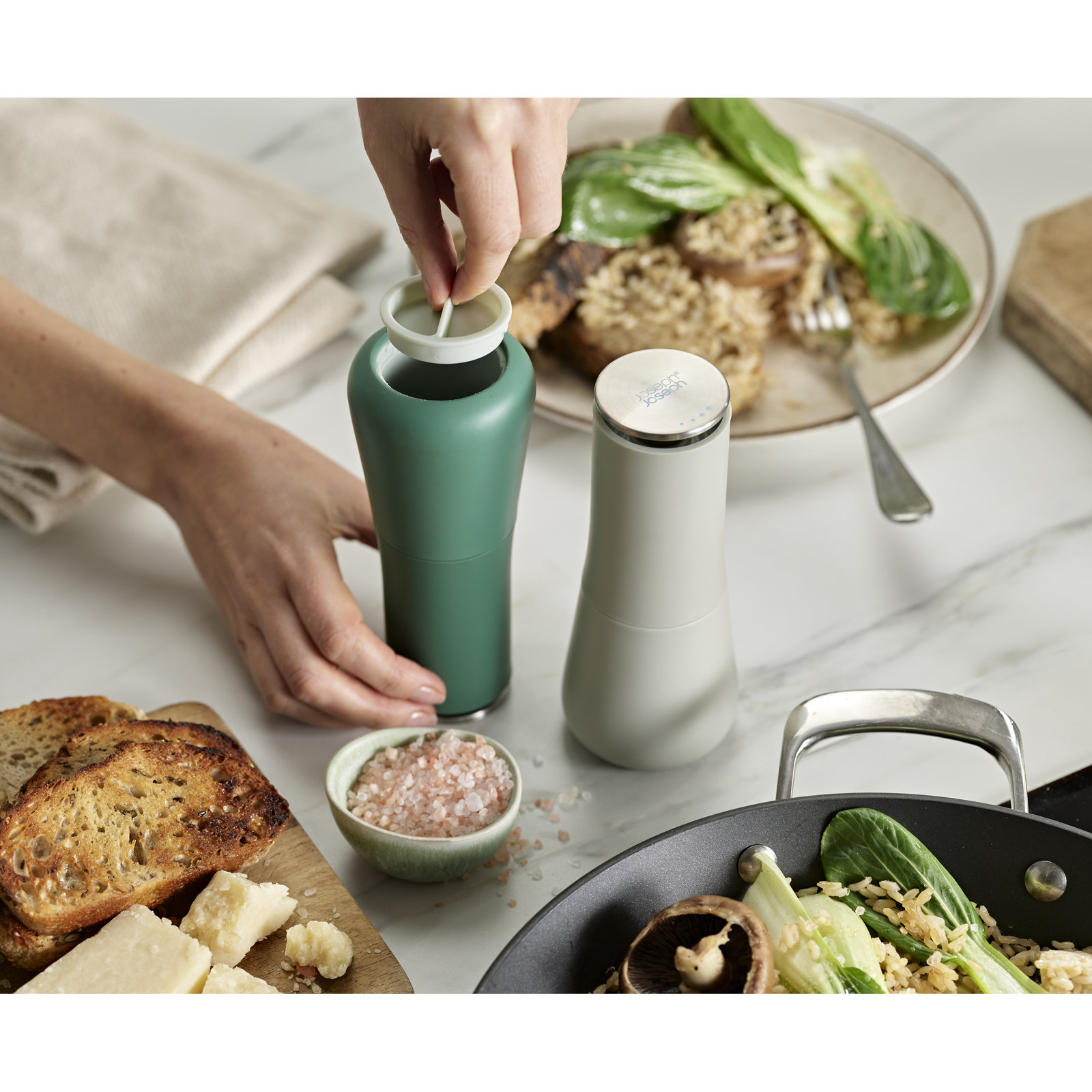 Joseph Joseph Milltop Non-Spill Salt and Pepper Mill Set, Sage