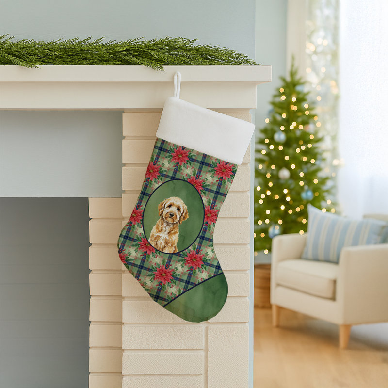 Chaussette de Noël Goldendoodle Christmas PoinsettIas