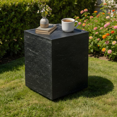 14.2" Square Natural Travertine Stone End Table for Indoor/Outdoor
