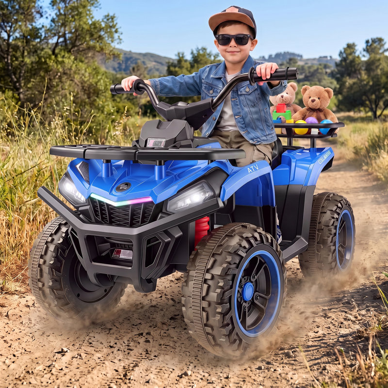 VTT 24V pour enfants, voiture électrique à quatre roues avec lumières colorées et musique, Bleu