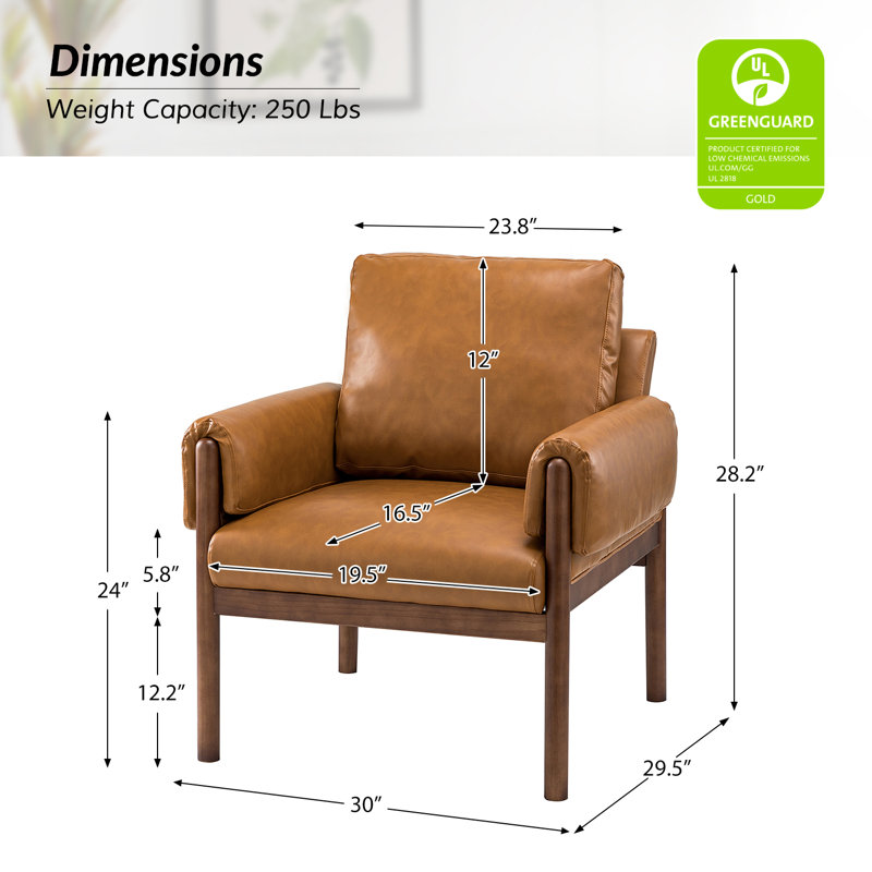 Ensemble de 2 chaises avec accoudoirs en bois massif Allessa, Cuir camel végétalien