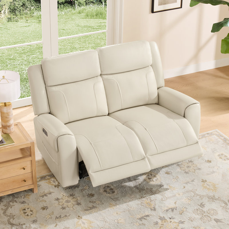 Canapé inclinable électrique en cuir Winslow, Crème, crème