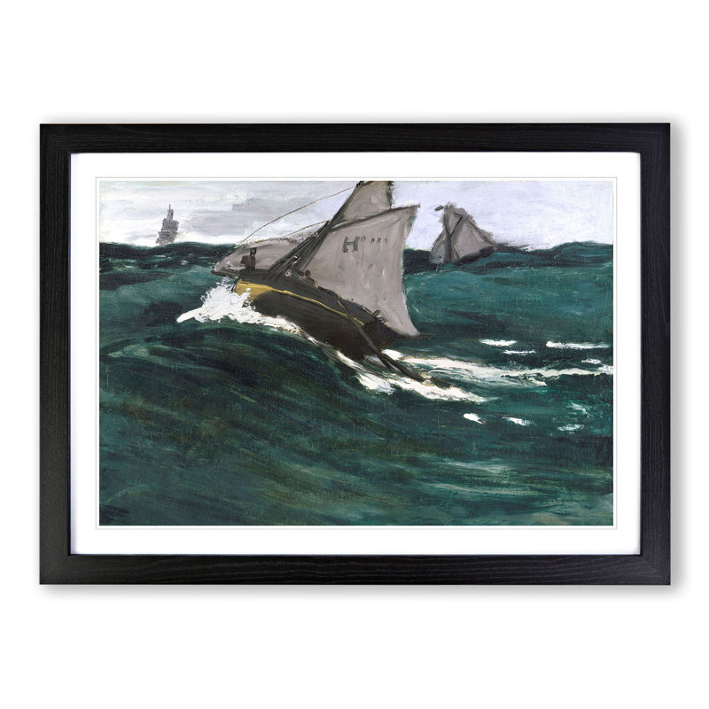 The Green Wave by Claude Monet - Picture Frame Painting, 36cm H x 48cm W x 2cm D, Black