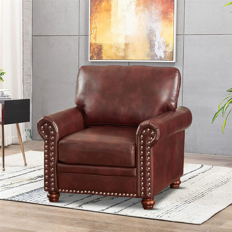 Fauteuil d'appoint en similicuir de 35,81 po de largeur Mundrae, Similicuir bourgogne