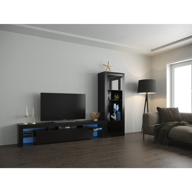 Earle Modern Entertainment Center with High Gloss Finish, Black