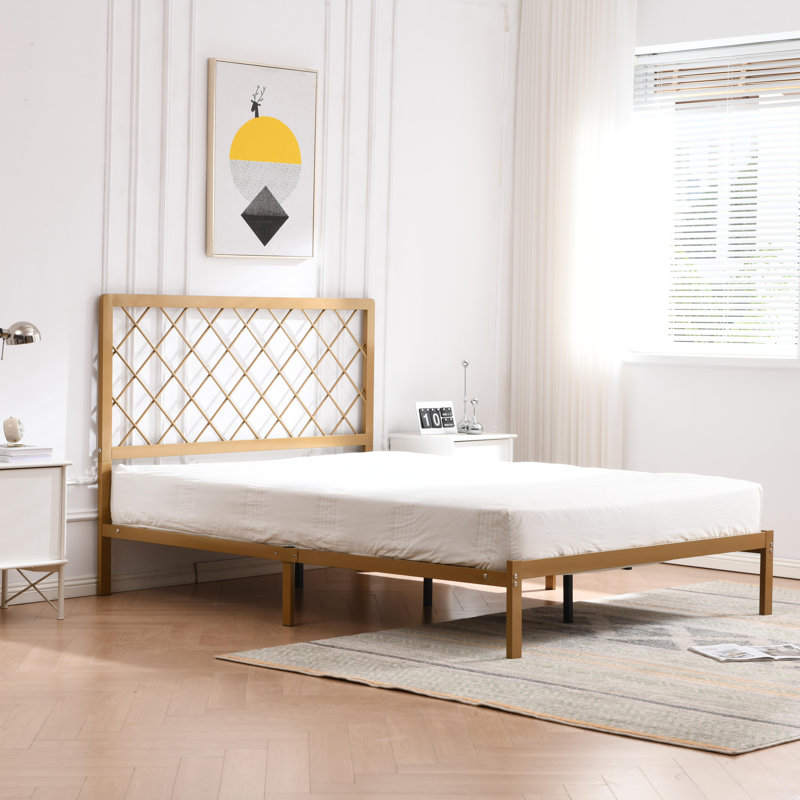 Lit plateforme en métal Konrad, Or, Double