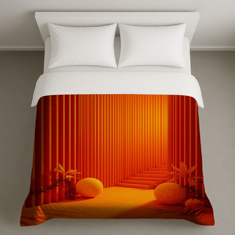 Orange Geometric Staircase Duvet Covers, Queen