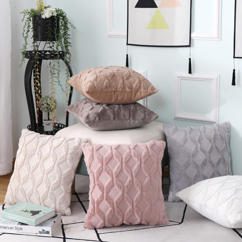 Fluffy Plush Geo Square Cushion Covers 45x45cm