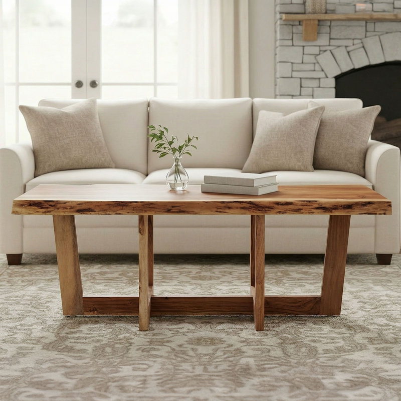 Berkshire Natural Live Edge 42 po Table basse en bois, H 18 po x L 42 po x l 24 po