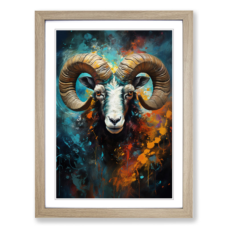 Aries Zodiac Abstract Art - Framed Print, 64cm H x 46cm W x 2cm D, Oak Framed
