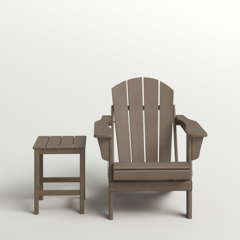 Laguna Foldable Outdoor Adirondack Chair With Table, Weathered Wood