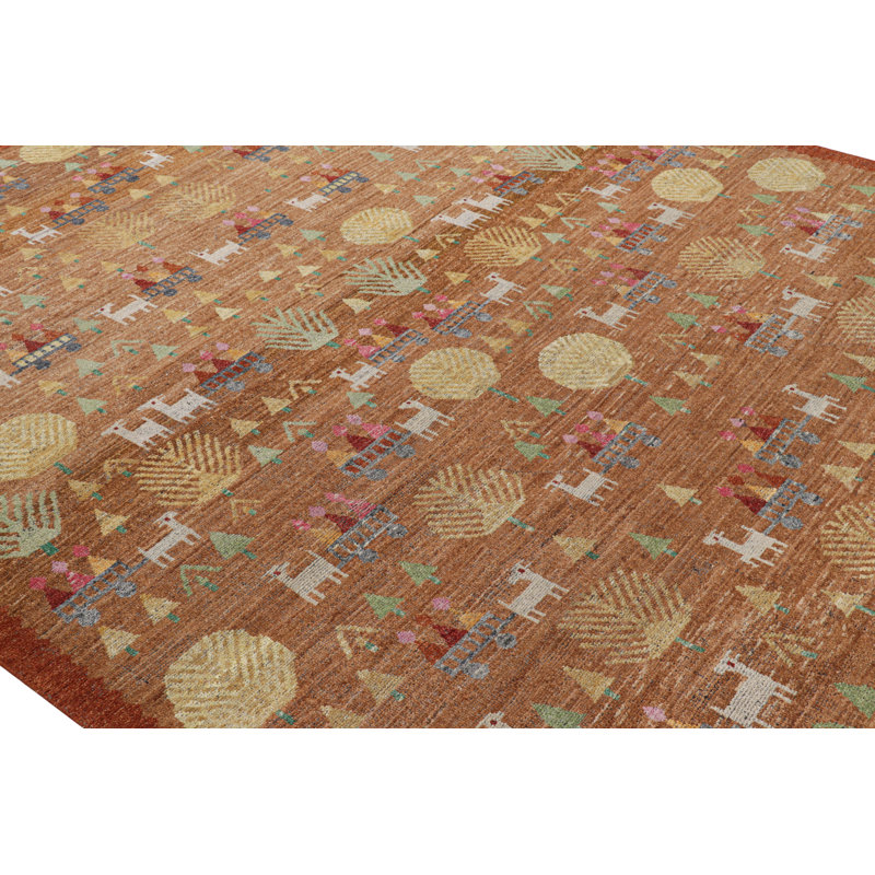 Rug & Kilim’S Swedish Rug In Brown With Figural Geometric Patterns, Rectangle 8' x 10'