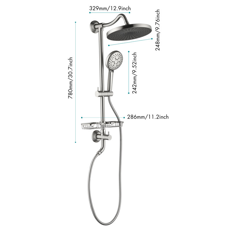 Pomme de douche murale multifonction, Nickel brossé