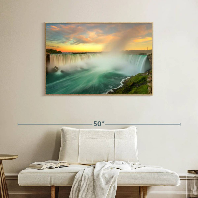 Paysage des chutes du Niagara, Cadre flottant en bois naturel, 40 po x 27 po