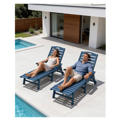 Ensemble de 2 chaises longues réglables pour l'extérieur avec porte-gobelet - Chaises en PEHD pour bronzer et bronzer