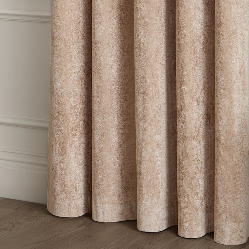 Lustre Velvet Room Darkening Curtain Panel Pair, Beige, 117cm Width x 137cm Drop