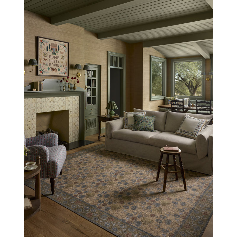 Rifle Paper Company x Loloi Edinburgh Tan / Olive  Area Rug, Rectangle 5' x 7'6",  Tan/Olive 