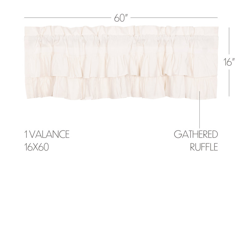 Sickels Cotton Blend Ruffled Window Valance, 60" W x 16" L, Antique White