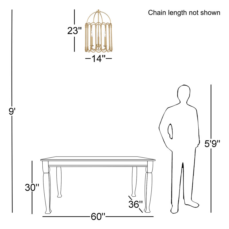 Argente Wrought Iron 3-Light Chandelier, Laiton