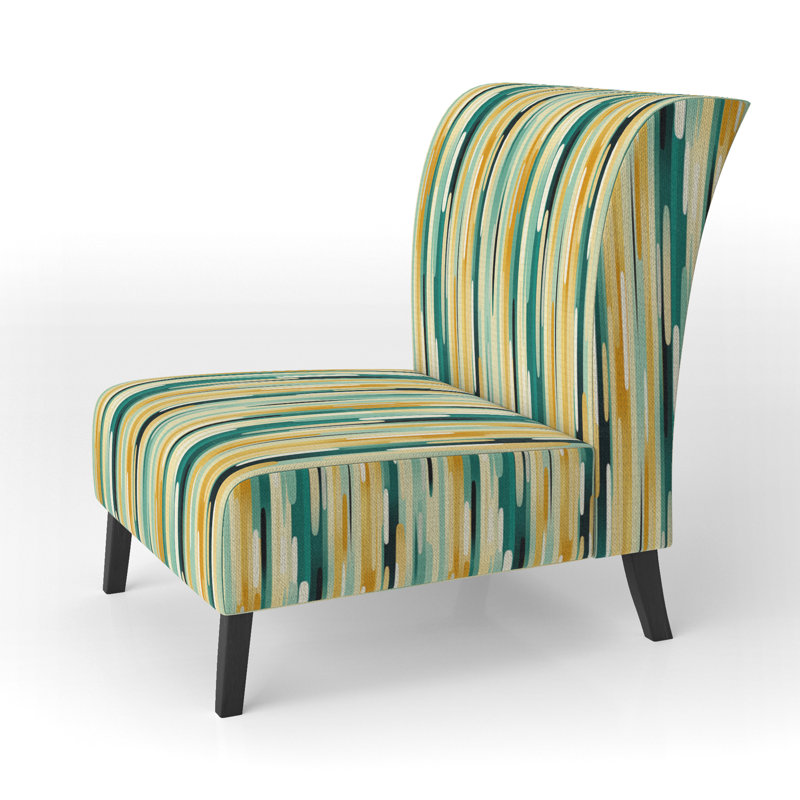 Motif rayé vert et jaune Jungle - Fauteuil de chambre rembourré moderne, fauteuil d'appoint à motif rayé