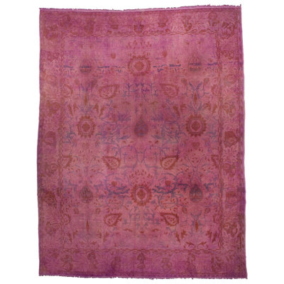 Tapis rose en laine noué à la main de conception unique One-of-a-Kind