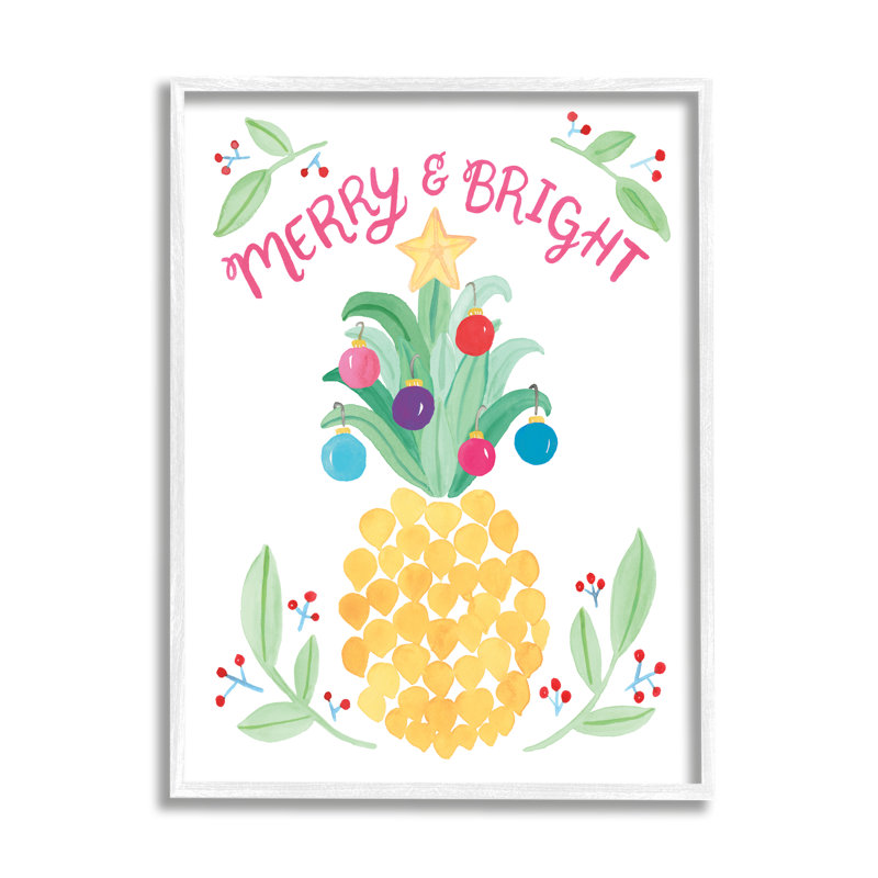 Merry & Bright Pineapple Watercolor Framed Wall Art in White
